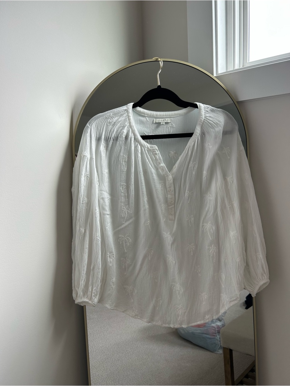 ZSupply White Embroidered Henley Blouse